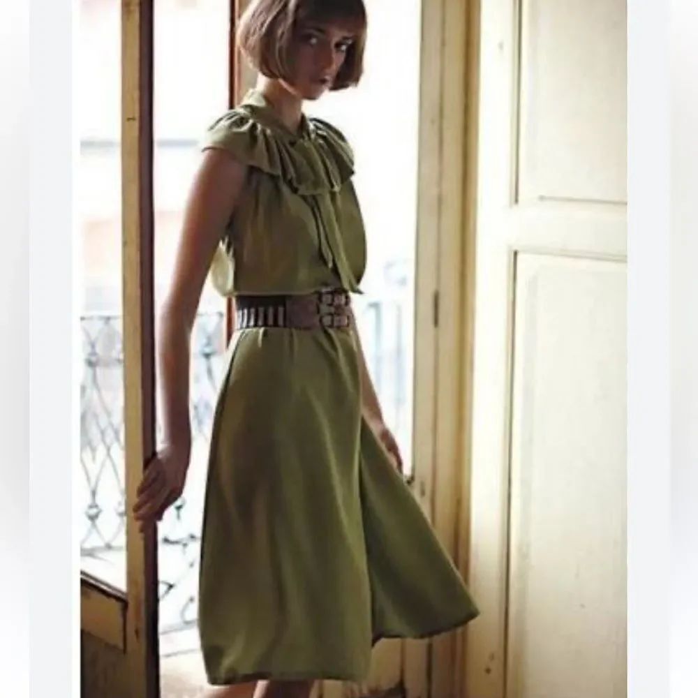 Anthropologie Girls From Savoy Silk Lime Juice Dress With Liner Women’s 14